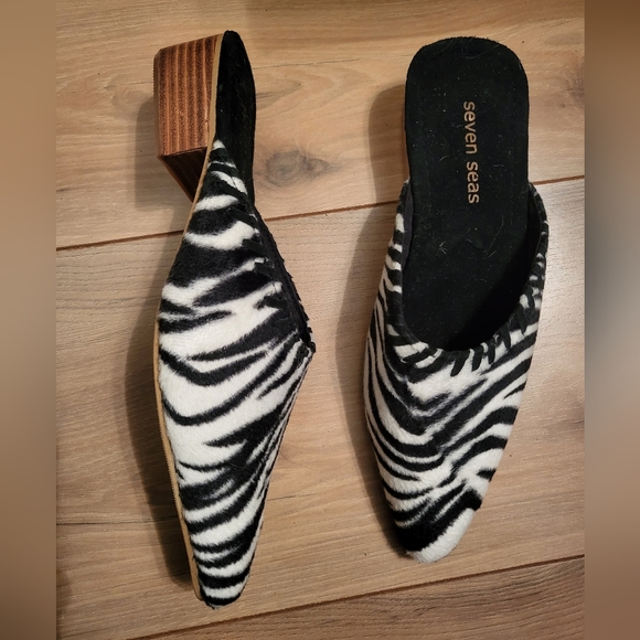 Zebra print block heel mules - 6 - Picture 1 of 1
